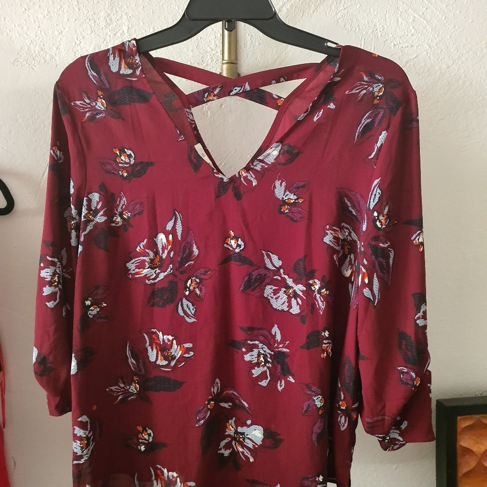 Burgundy Floral Top Maurices Large